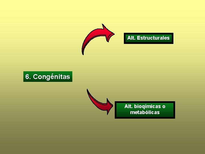 Alt. Estructurales 6. Congénitas Alt. bioqímicas o metabólicas 