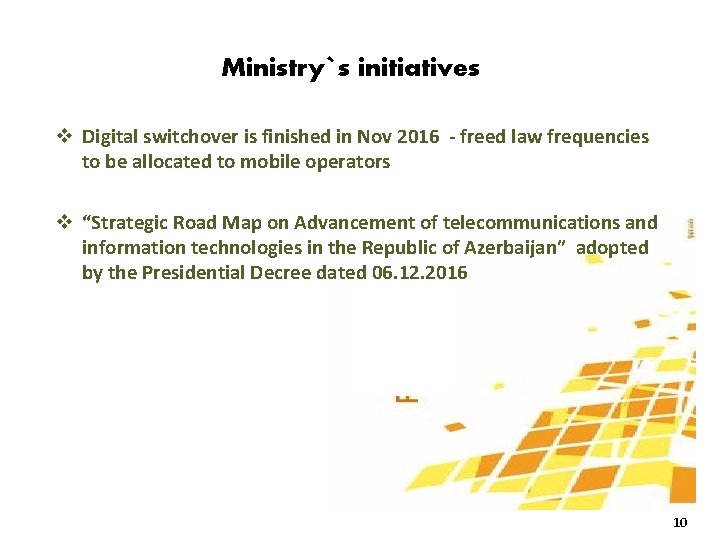 Ministry`s initiatives v Digital switchover is finished in Nov 2016 - freed law frequencies