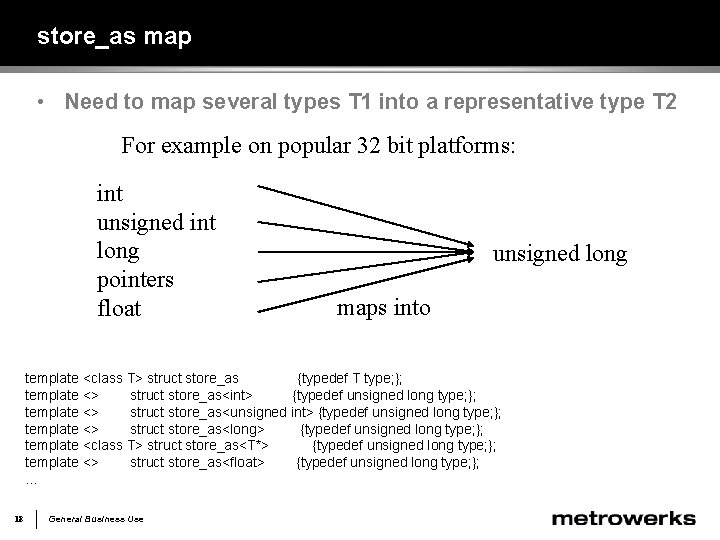 store_as map • Need to map several types T 1 into a representative type