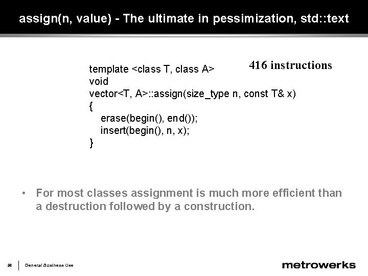 assign(n, value) - The ultimate in pessimization, std: : text 416 instructions template <class