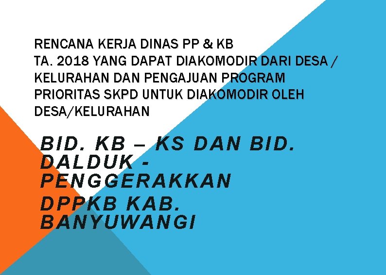 RENCANA KERJA DINAS PP & KB TA. 2018 YANG DAPAT DIAKOMODIR DARI DESA /