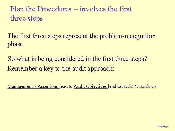 Plan the Procedures – involves the first three steps The first three steps represent