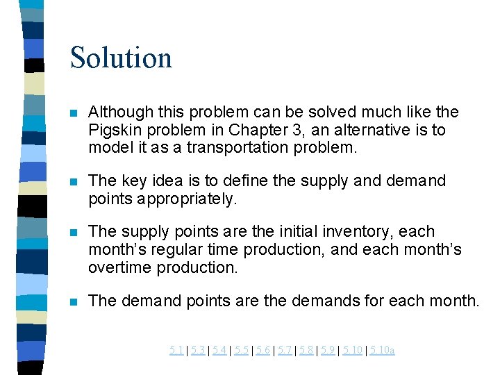 Solution n Although this problem can be solved much like the Pigskin problem in