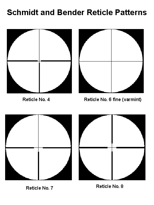 Schmidt and Bender Reticle Patterns Reticle No. 4 Reticle No. 7 Reticle No. 6