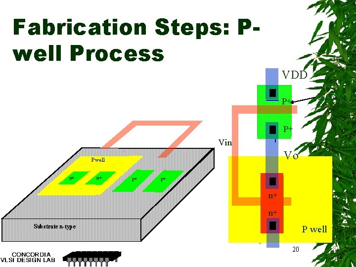 Fabrication Steps: Pwell Process VDD Diffusion P+ P+ Vin Vo P well n+ n+