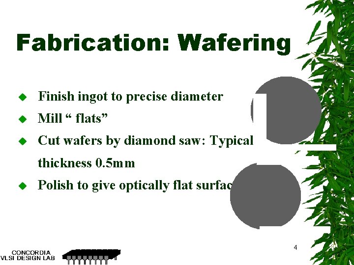 Fabrication: Wafering u Finish ingot to precise diameter u Mill “ flats” u Cut
