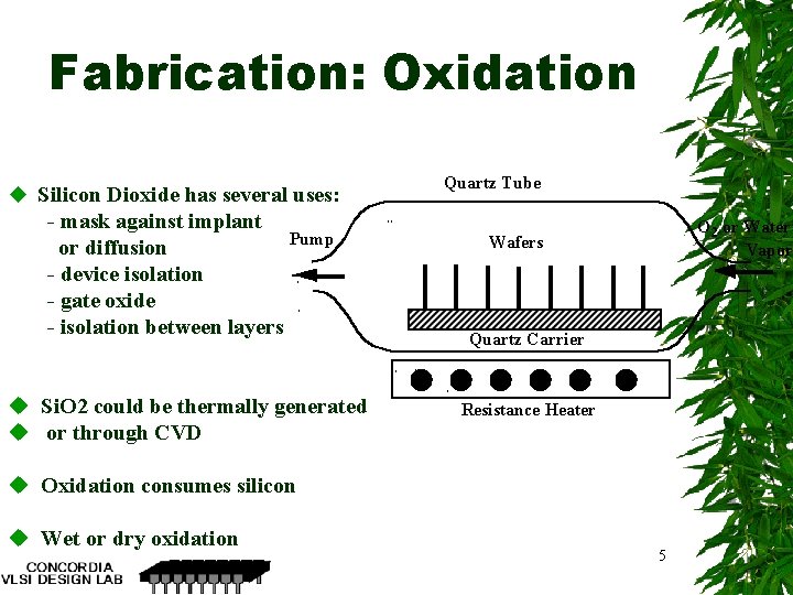 Fabrication: Oxidation u Silicon Dioxide has several uses: - mask against implant Pump or