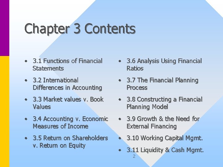 Chapter 3 Contents • 3. 1 Functions of Financial Statements • 3. 6 Analysis