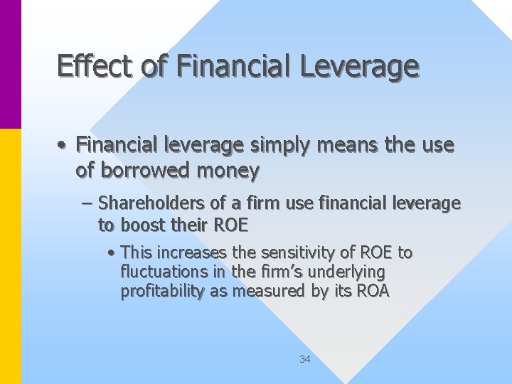 Effect of Financial Leverage • Financial leverage simply means the use of borrowed money