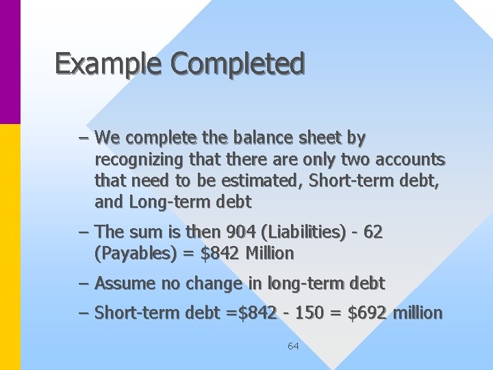 Example Completed – We complete the balance sheet by recognizing that there are only