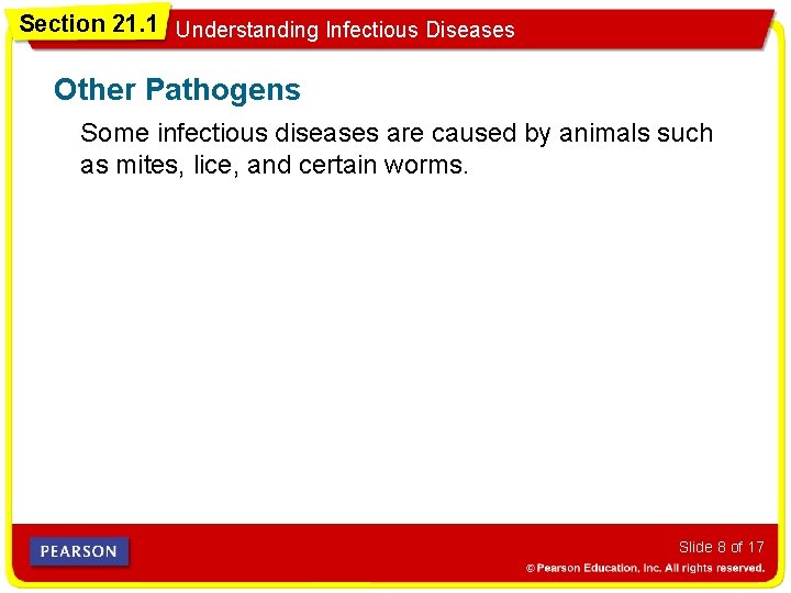 Section 21. 1 Understanding Infectious Diseases Other Pathogens Some infectious diseases are caused by
