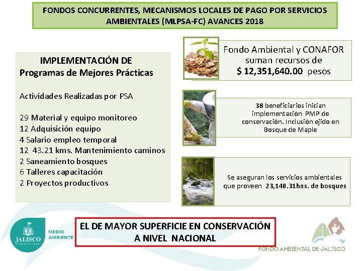 FONDOS CONCURRENTES, MECANISMOS LOCALES DE PAGO POR SERVICIOS AMBIENTALES (MLPSA-FC) AVANCES 2018 IMPLEMENTACIÓN DE