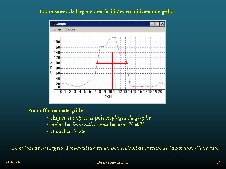 Les mesures de largeur sont facilitées en utilisant une grille Pour afficher cette grille