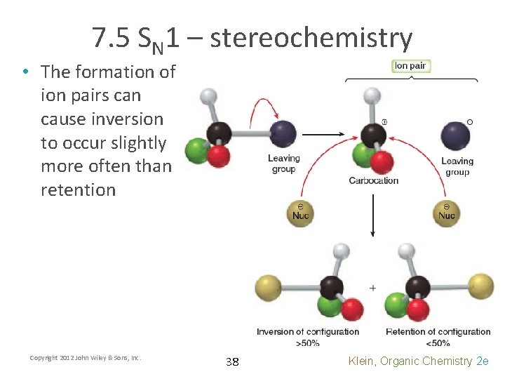 7. 5 SN 1 – stereochemistry • The formation of ion pairs can cause