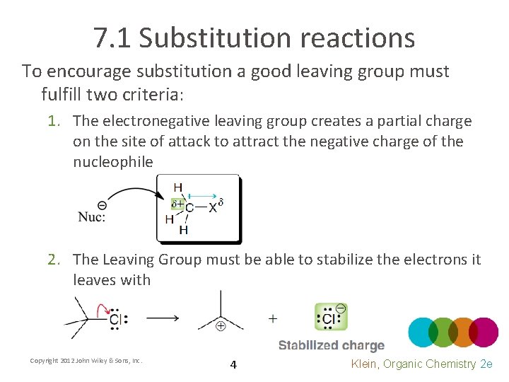 7. 1 Substitution reactions To encourage substitution a good leaving group must fulfill two