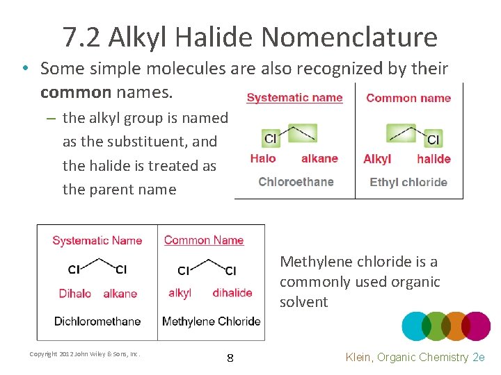 7. 2 Alkyl Halide Nomenclature • Some simple molecules are also recognized by their