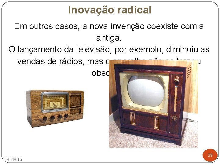 Inovação radical Em outros casos, a nova invenção coexiste com a antiga. O lançamento