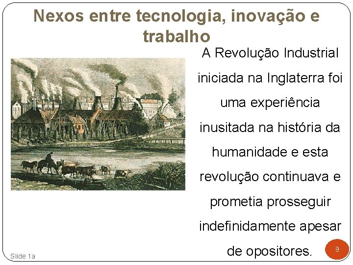 Nexos entre tecnologia, inovação e trabalho A Revolução Industrial iniciada na Inglaterra foi uma
