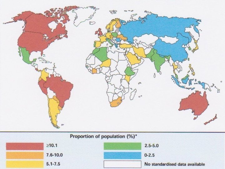 World map of prevalence of asthma 