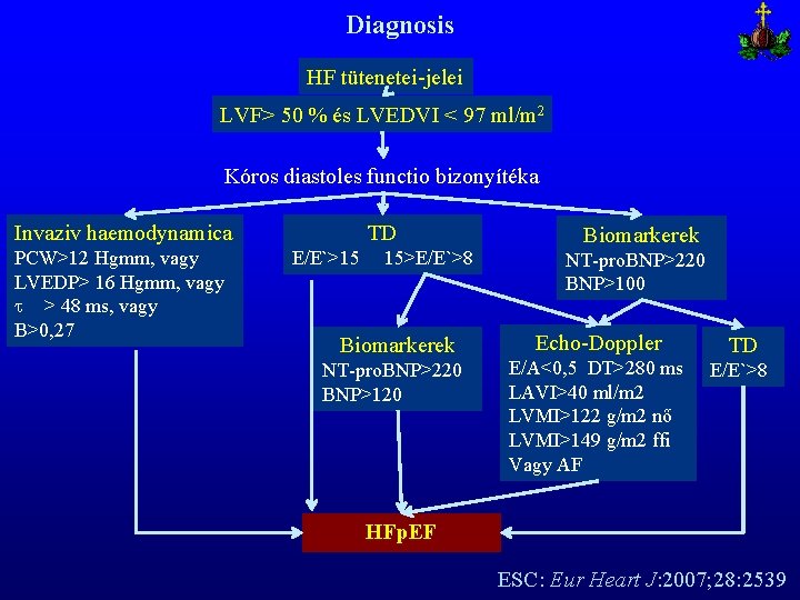 Diagnosis HF tütenetei-jelei LVF> 50 % és LVEDVI < 97 ml/m 2 Kóros diastoles