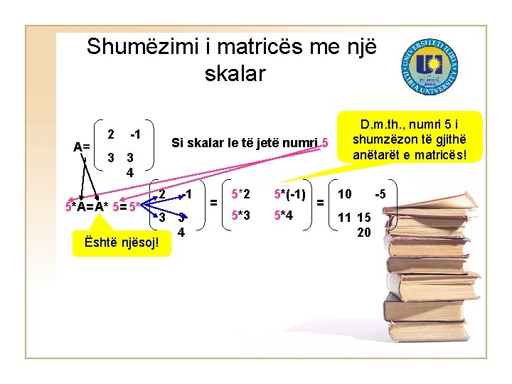 Shumëzimi i matricës me një skalar A= 2 -1 Si skalar le të jetë