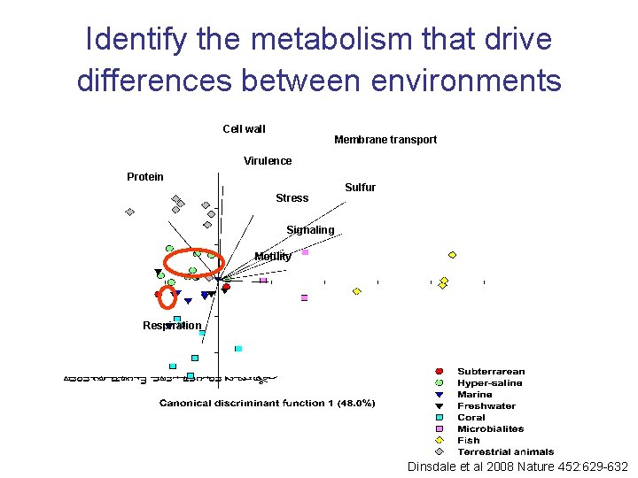 Identify the metabolism that drive differences between environments Cell wall Membrane transport Virulence Protein