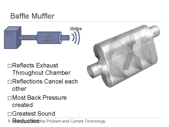 Baffle Muffler Noise Engin e Exhaust Baffle Muffler � Reflects Exhaust Throughout Chamber �