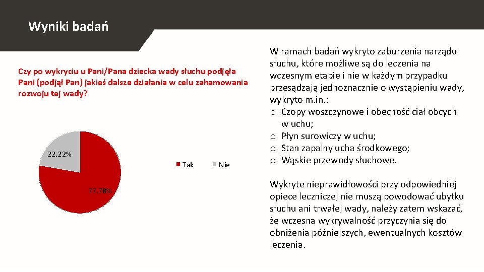 Wyniki badań Czy po wykryciu u Pani/Pana dziecka wady słuchu podjęła Pani (podjął Pan)