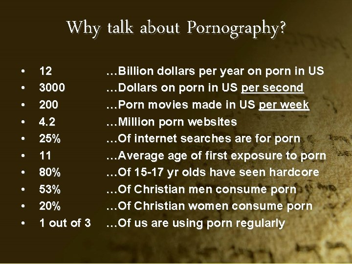 Why talk about Pornography? • • • 12 3000 200 4. 2 25% 11