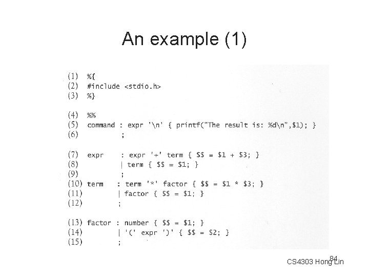 An example (1) CS 4303 Hong 84 Lin 