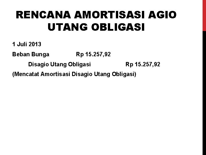 RENCANA AMORTISASI AGIO UTANG OBLIGASI 1 Juli 2013 Beban Bunga Rp 15. 257, 92