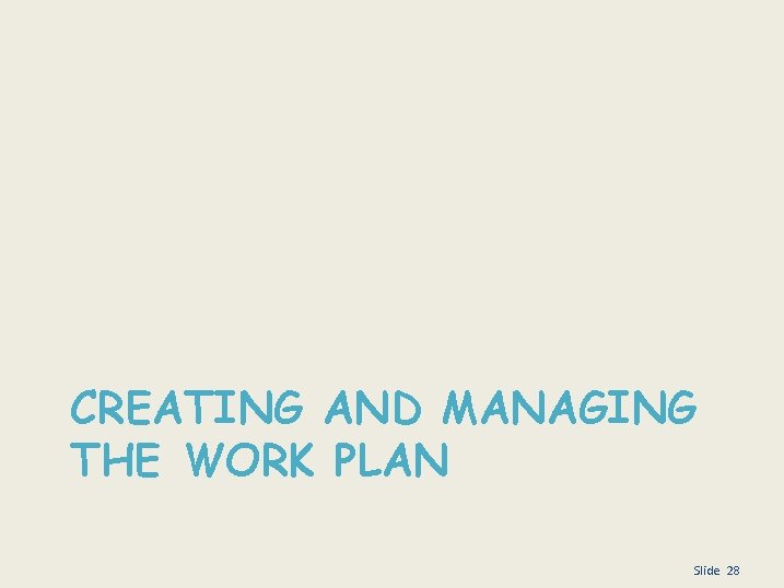 CREATING AND MANAGING THE WORK PLAN Slide 28 