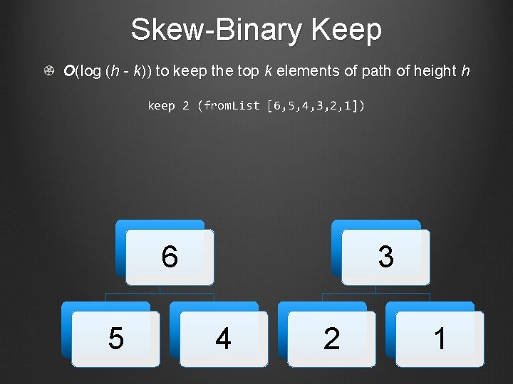 Skew-Binary Keep O(log (h - k)) to keep the top k elements of path