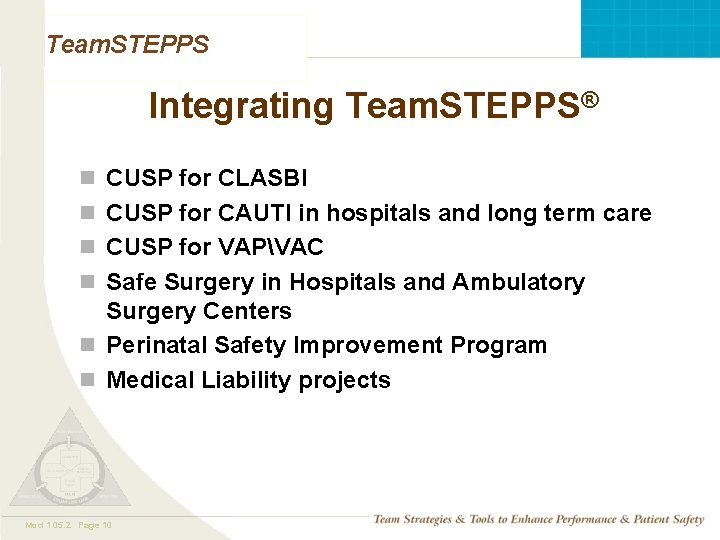 Team. STEPPS Integrating Team. STEPPS® n CUSP for CLASBI n CUSP for CAUTI in