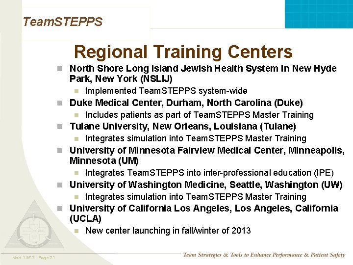 Team. STEPPS Regional Training Centers n North Shore Long Island Jewish Health System in