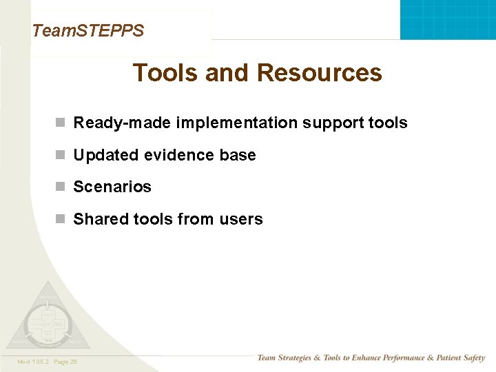 Team. STEPPS Tools and Resources n Ready-made implementation support tools n Updated evidence base