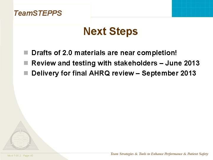 Team. STEPPS Next Steps n Drafts of 2. 0 materials are near completion! n