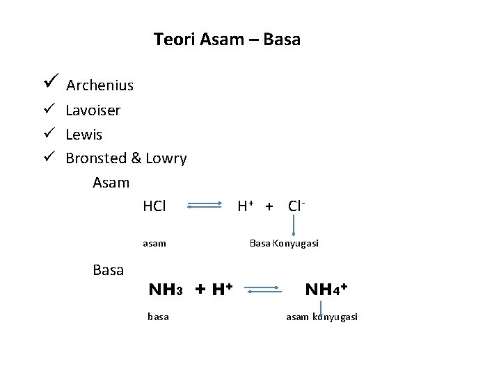 Teori Asam – Basa ü Archenius ü Lavoiser ü Lewis ü Bronsted & Lowry