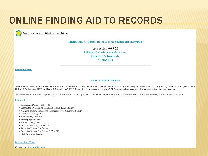 ONLINE FINDING AID TO RECORDS 