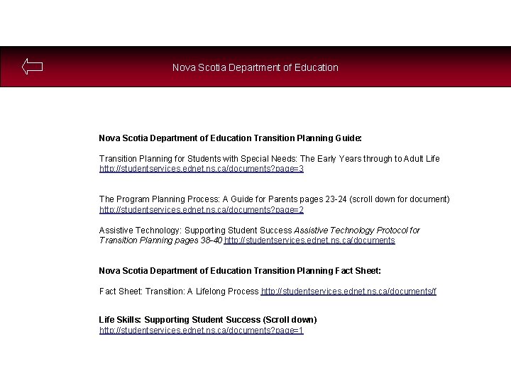 Nova Scotia Department of Education Transition Planning Guide: Transition Planning for Students with Special