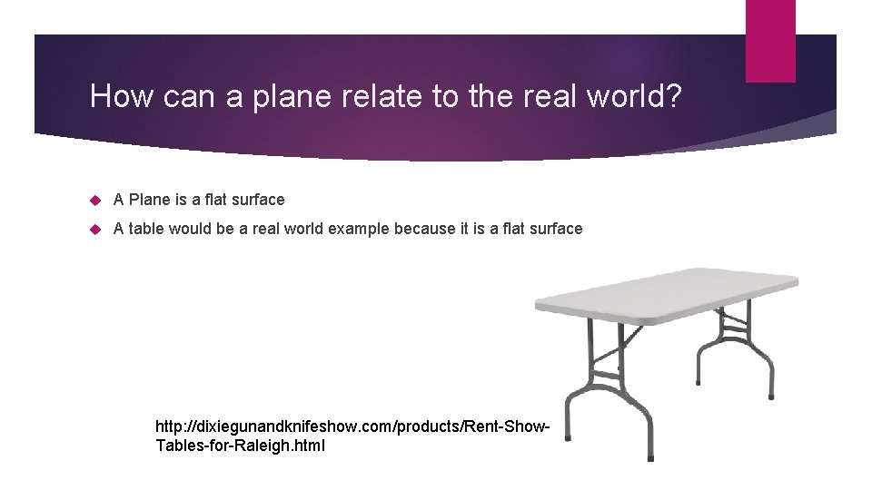 How can a plane relate to the real world? A Plane is a flat