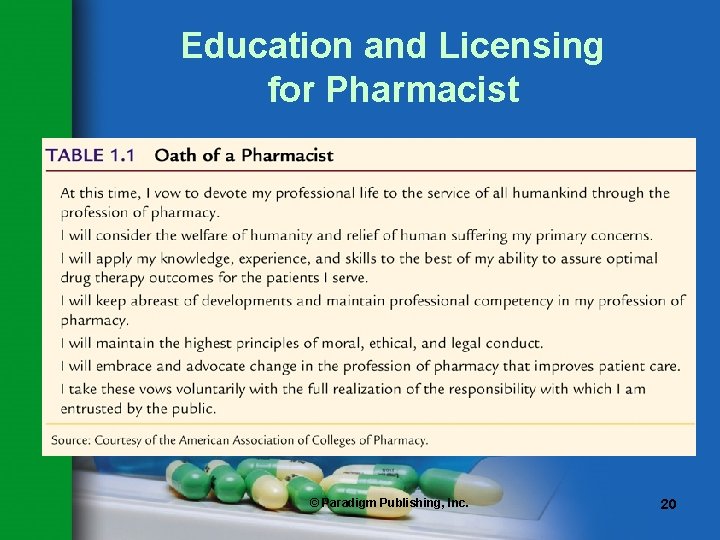 Education and Licensing for Pharmacist © Paradigm Publishing, Inc. 20 