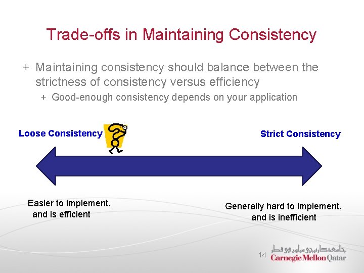 Trade-offs in Maintaining Consistency Maintaining consistency should balance between the strictness of consistency versus