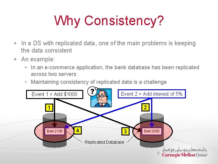 Why Consistency? In a DS with replicated data, one of the main problems is