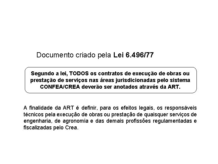 O QUE É ANOTAÇÃO DE RESPONSABILIDADE TÉCNICA ART ? Documento criado pela Lei 6.