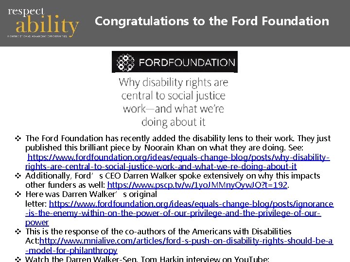 Congratulations to the Ford Foundation v The Ford Foundation has recently added the disability