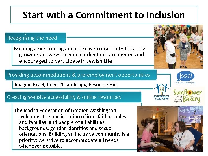 Start with a Commitment to Inclusion Recognizing the need Building a welcoming and inclusive