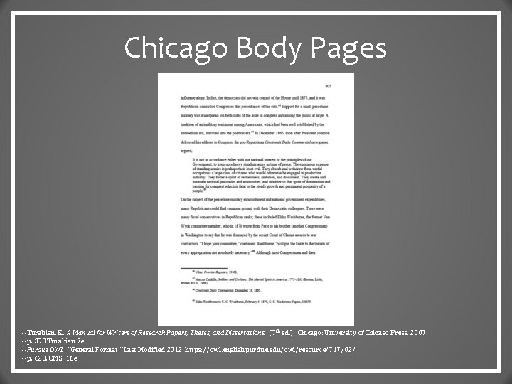 Chicago Body Pages --Turabian, K. A Manual for Writers of Research Papers, Theses, and