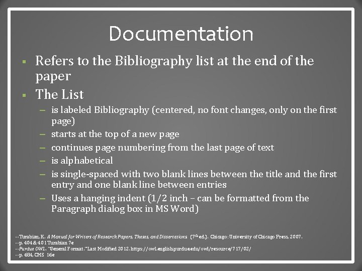 Documentation § § Refers to the Bibliography list at the end of the paper