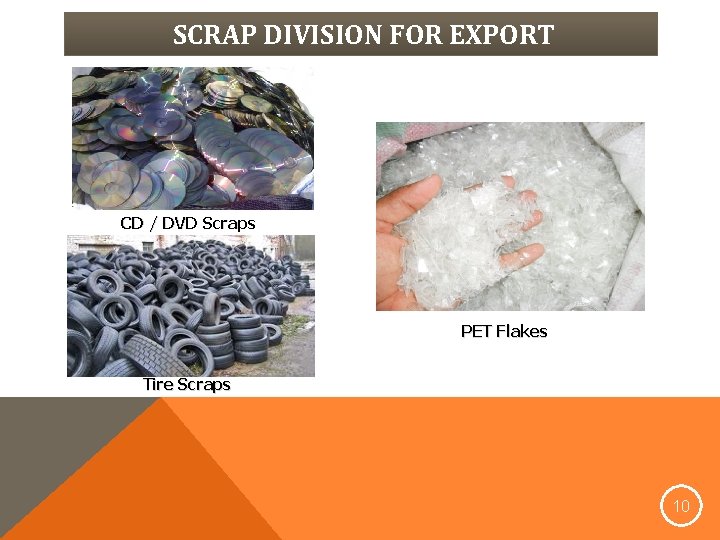 SCRAP DIVISION FOR EXPORT CD / DVD Scraps PET Flakes Tire Scraps 10 